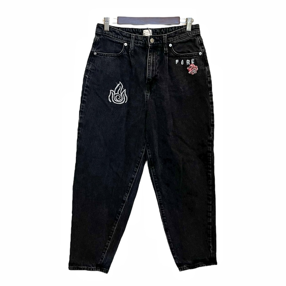 A New Day Jeans Balloon Tapered Leg Size 10 / 30R Customized Painted Fire